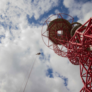 A person dangling as part of an abseil