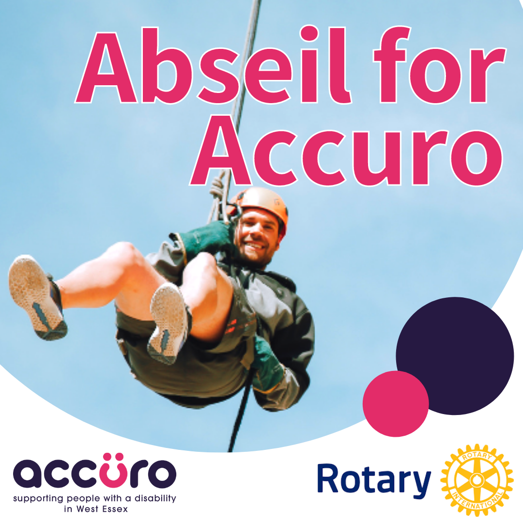 A picture of a man abseiling with Abseil for Accuro written across it