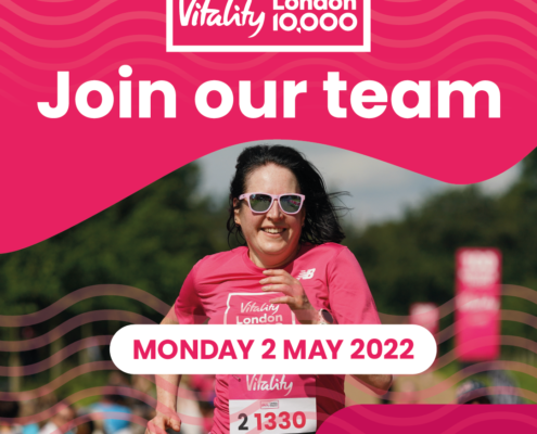 Vitality 10k Image reading 'Join our Team', photo is of a woman running