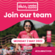 Vitality 10k Image reading 'Join our Team', photo is of a woman running