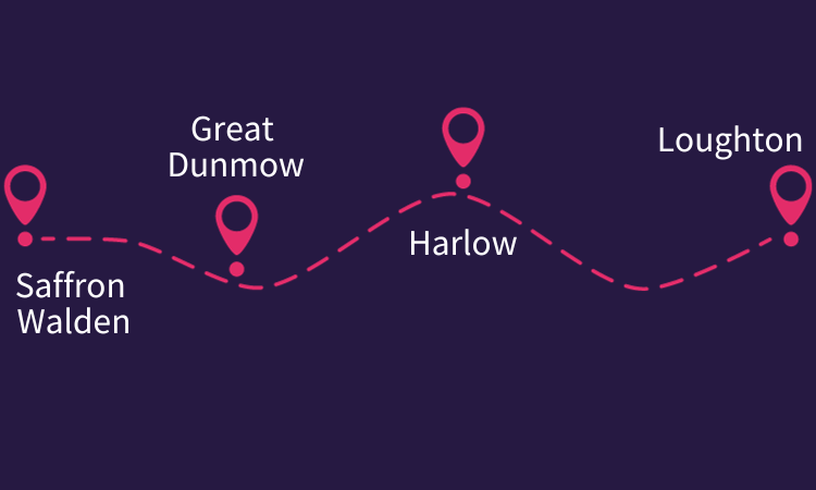 Map showing area where Accuro provide services for people with a disability in West Essex